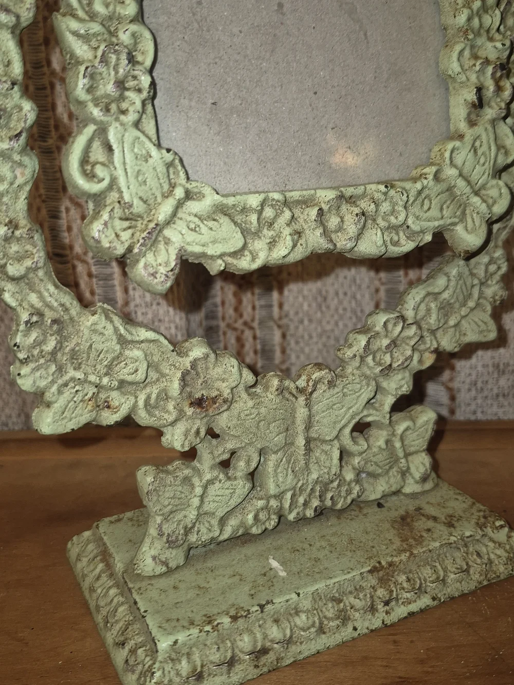 Vintage Ornate Butterfly Cast Iron Frame - Green